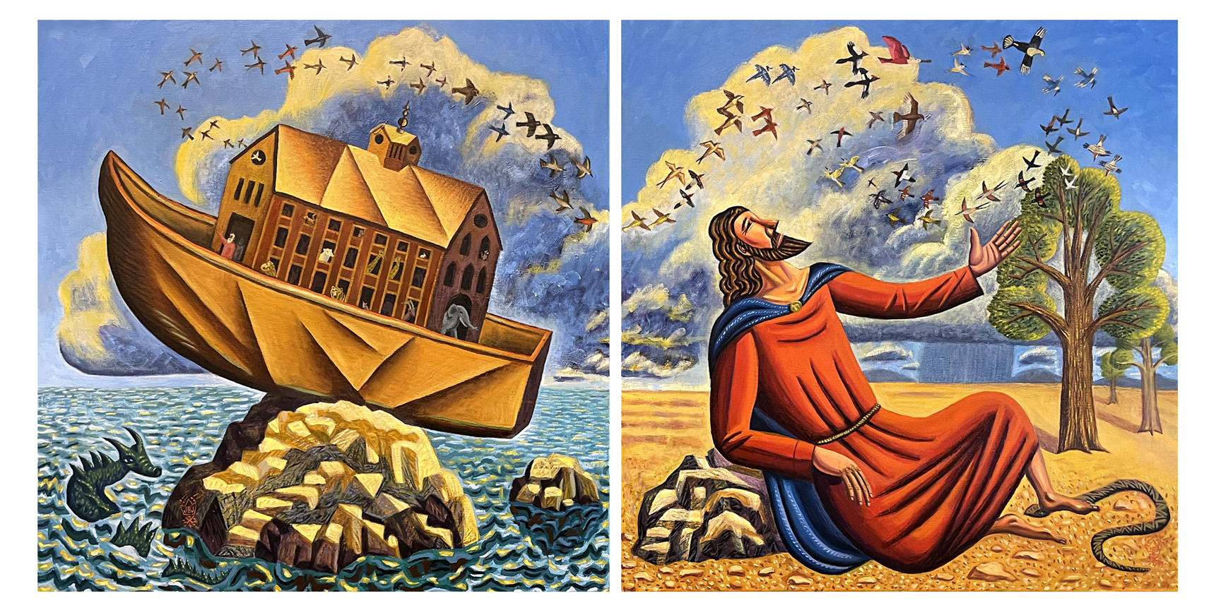 noah's ark, noahs ark, birds in the sky